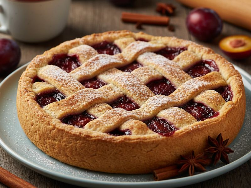 Fahéjas, szilvás pite omlós linzertésztából 