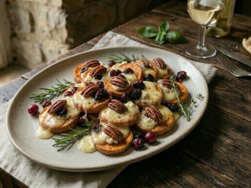 Sajtos, áfonyás pekándiós sült édesburgonya