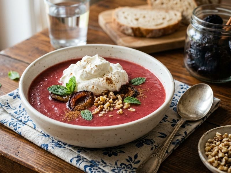 Szilvakrémleves tejszínhabbal