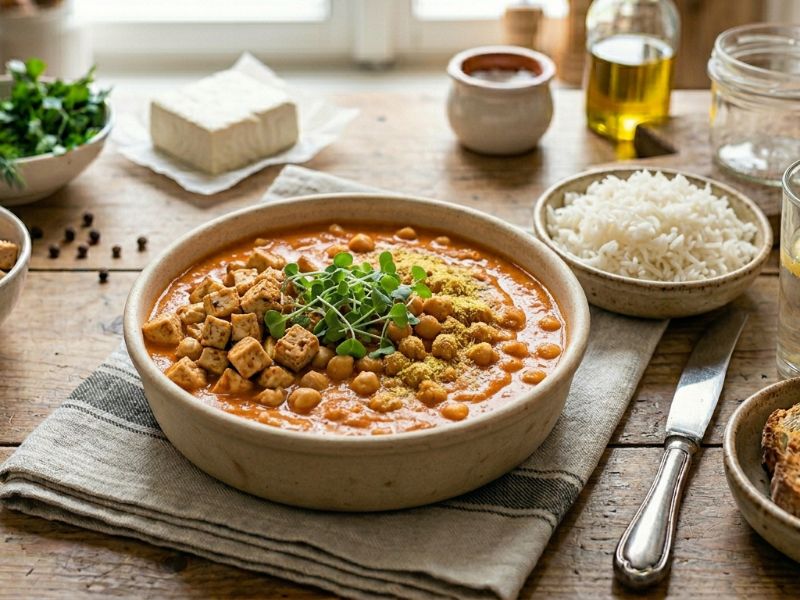 Vegán curry tofuval 